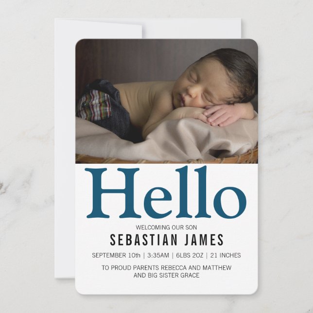 Hej Nyfödd bebis Blue Personlig Meddelande (Framsida)