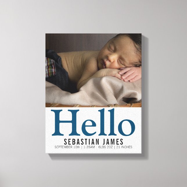 Hej Nyfödd bebis Boy Personlig keepsaké Canvastryck (Framsida)