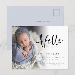 Hej Nyfödd bebis Photo Blue Birth Notice Vykort