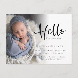 Hej Nyfödd bebis Photo Blue Birth Notice Vykort