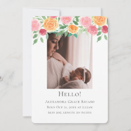 Hej Nyfödd bebis Photo Personlig Rosa Flowers Inbjudningar