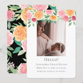 Hej Nyfödd bebis Photo Personlig Rosa Flowers Inbjudningar