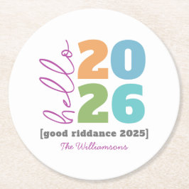 Hej Nytt år Modern Anpassningsbar i Namn Humor Underlägg Papper Rund