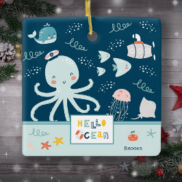 Hej Octopus Nautical Blue Kid jul Julgransprydnad Keramik