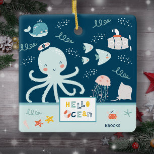 Hej Octopus Nautical Blue Kid jul Julgransprydnad Keramik