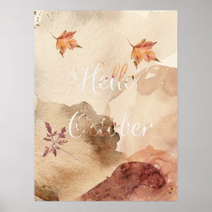 Hej oktober Watercolor Brown Maple Löv Poster