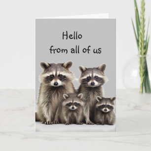 Hej på dig, Cute Raccoon Group Family Roligt Kort