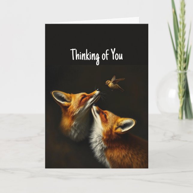 Hej på Hej. Tankar på dig Cute Fox Bird Animals Kort (Framsida)