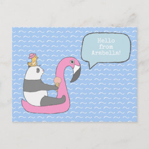 Hej Panda Flamingo Flyter Cute Cute Cute Ice Cream Vykort