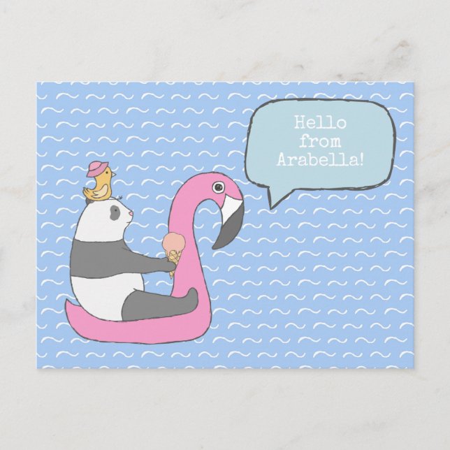 Hej Panda Flamingo Flyter Cute Cute Cute Ice Cream Vykort (Framsida)