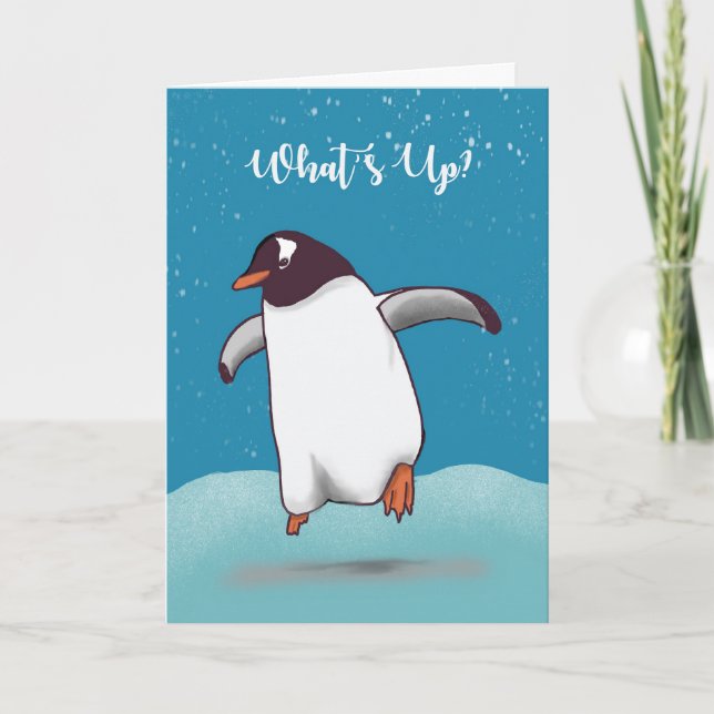 Hej Penguin Jumping Whats Up Kort (Framsida)