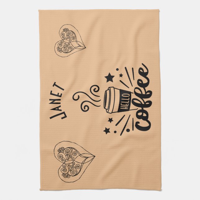 Hej Personlig av Steaming-kaffe med öron Kökshandduk (Vertikal)