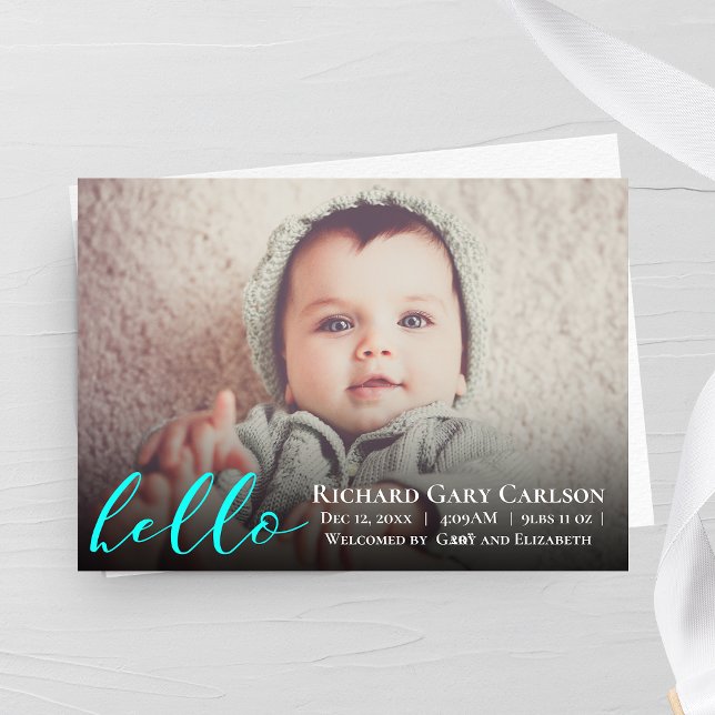 Hej Photo Baby Birth Notice Inbjudningar (Skapare uppladdad)