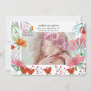 Hej Photo Blommigt Birth Notice Meddelande