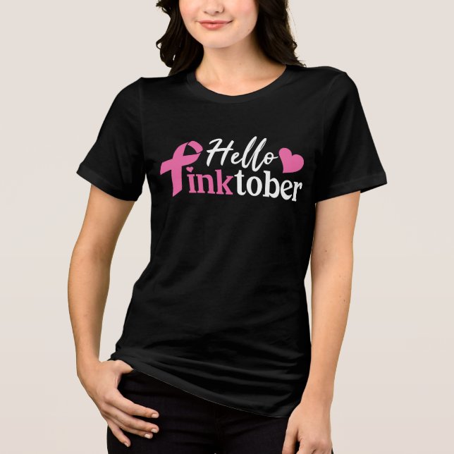Hej Pinktober Breast Cancer Awareness Månad T Shirt (Framsida)