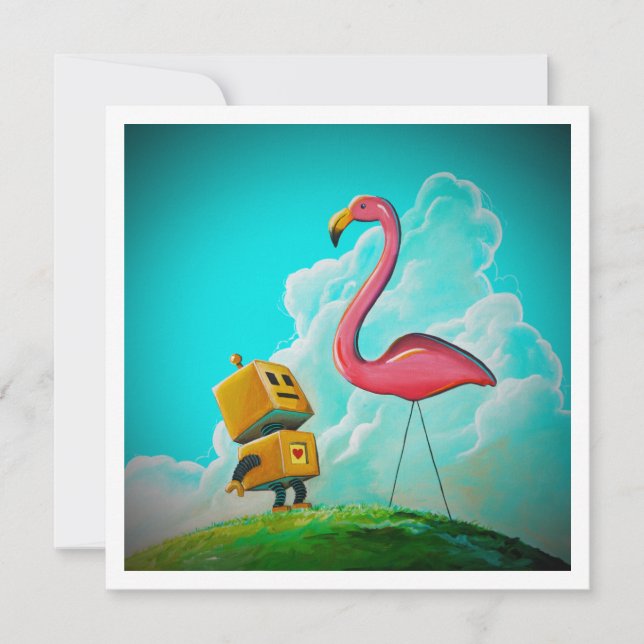 Hej Pinky Robot Flamingo - Mini Print (Framsida)