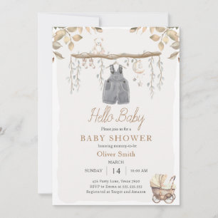 Hej Pojke Clothes Nursery Boho Baby Shower Inbjudningar