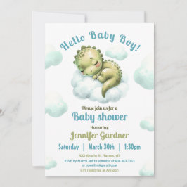 Hej Pojke Cute Dinosaur Blue Baby Shower Inbjudningar