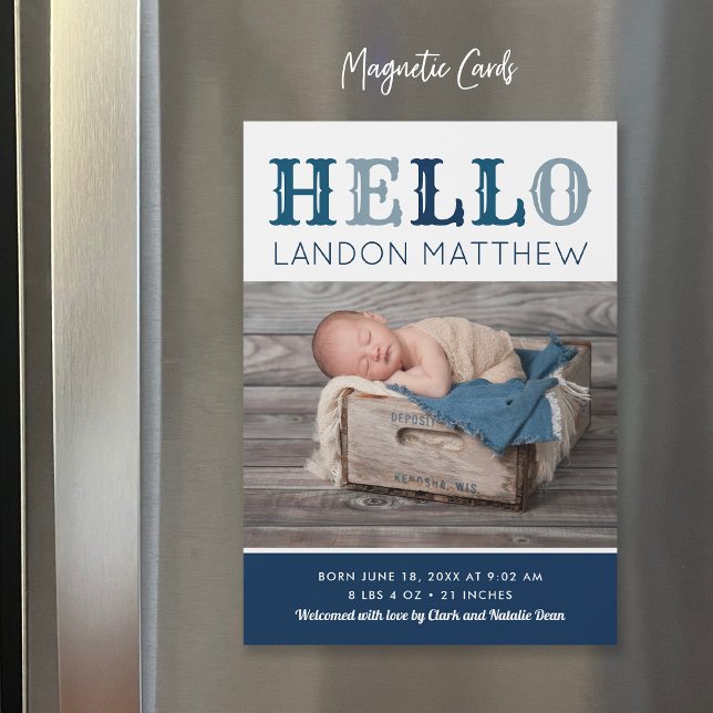 Hej Pojke Magnetic Photo Birth Notice (Skapare uppladdad)