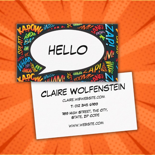 HEJ Pratbubbla Kul Retro Serietidning Visitkort (HELLO Speech Bubble Fun Retro Comic Book Business Card)