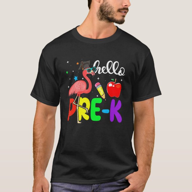 Hej Pre K Flamingo Back to school Teacher Studen T Shirt (Framsida)