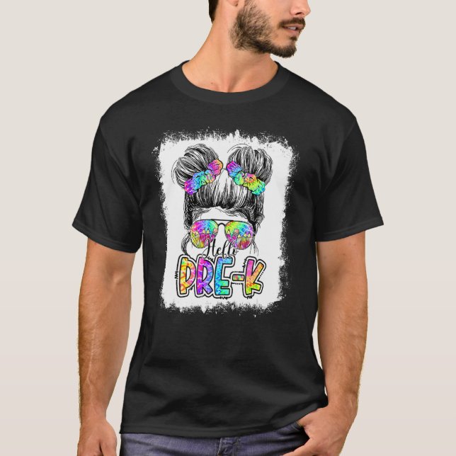 Hej Pre K Messy Bun Girls Tie Dye Cute 100 dagar T Shirt (Framsida)