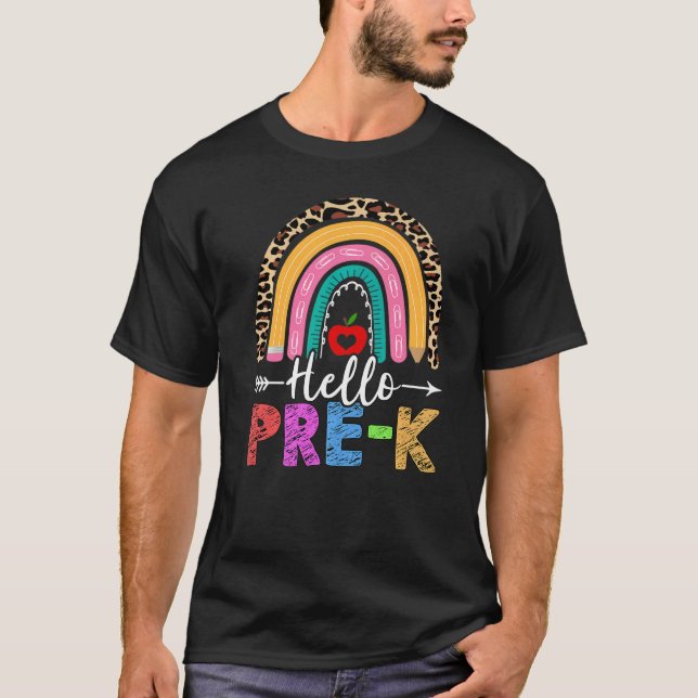 Hej Pre K Teacher Rainbow Leopard Back to school T Shirt (Framsida)