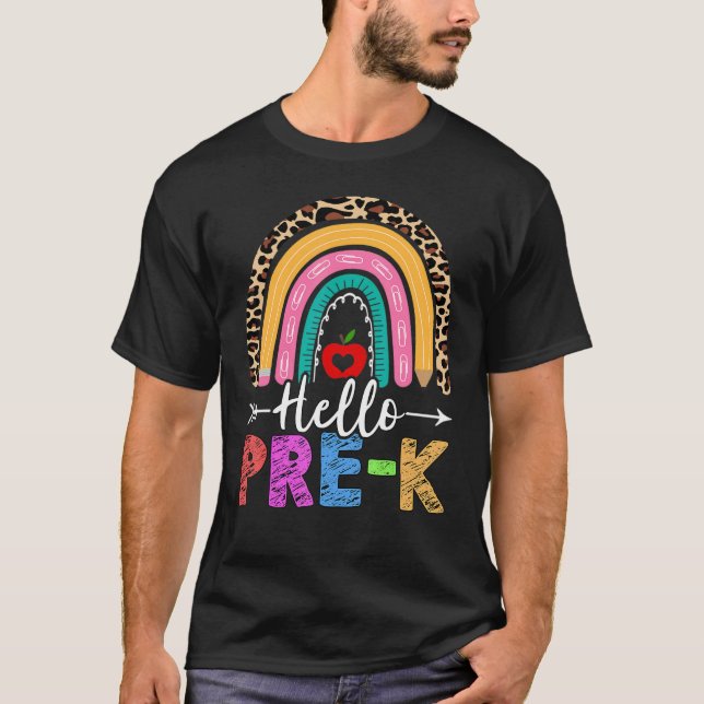 Hej Pre K Teacher Rainbow Leopard Back to school T Shirt (Framsida)
