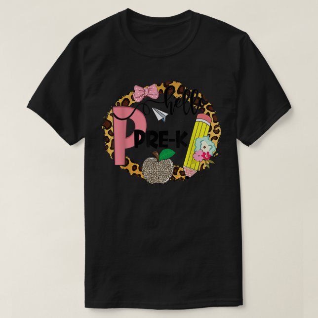 Hej Prek Cute Leopard Apple Flower Pencil T Shirt (Design framsida)