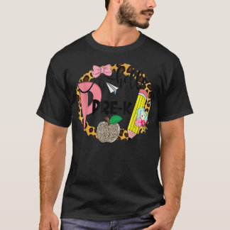 Hej Prek Cute Leopard Apple Flower Pencil T Shirt