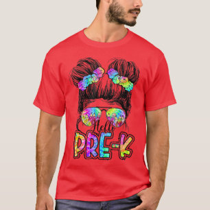 Hej PreK Messy Bun Kids Girls Tie Dye Tillbaka til T Shirt