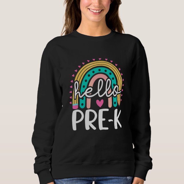 Hej Prek Retro Regnbåge Förskola Lärare Småbarn Fl T Shirt (Framsida)