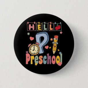Hej Preschool Retro Teacher Småbarn Girls Tillbaka Knapp