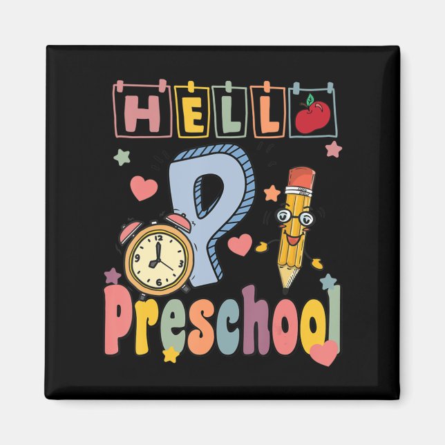 Hej Preschool Retro Teacher Småbarn Girls Tillbaka Magnet (Framsidan)