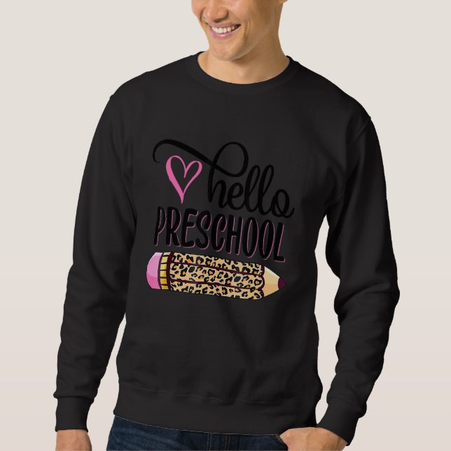 Hej Preschool Rosa Leopard Pencil Tillbaka till sk Lång Ärmad Tröja (Framsida)