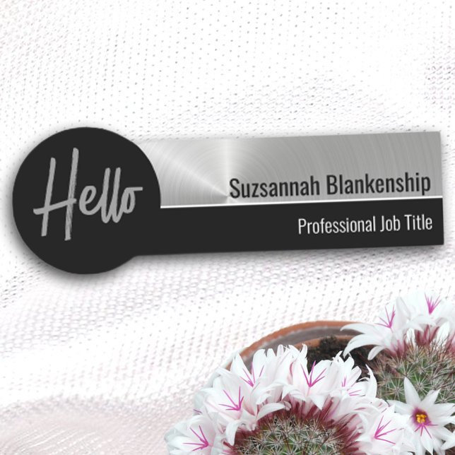 Hej Professionell Faux Silver Metallic Namnbricka (Skapare uppladdad)