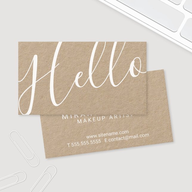 Hej | Professionell Modern Script Kraft Papper Visitkort (Skapare uppladdad)