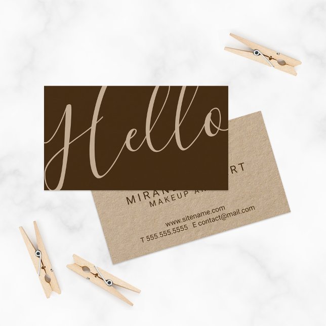 Hej | Professionell Modern Script Kraft Papper Visitkort (Skapare uppladdad)