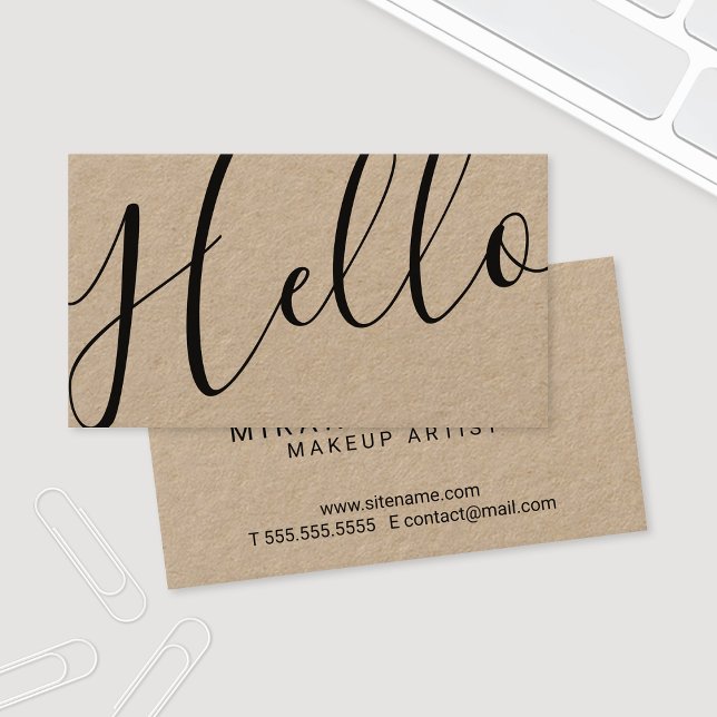 Hej | Professionell Modern Script Kraft Papper Visitkort (Skapare uppladdad)