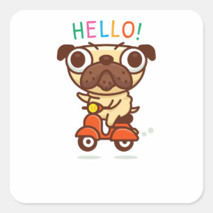Hej Pug Fyrkantigt Klistermärke