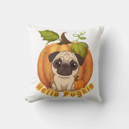 Hej Pugkin | Cute Halloween Pug Pumpkin Design Kudde