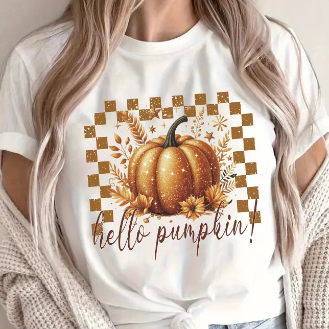 Hej Pumpa Glitter Tröja, Mysig Höststämning Tröja (hello pumpkin shirt, fall shirt, glitter fall tee, cozy vibes shirt, pumpkin spice season,)