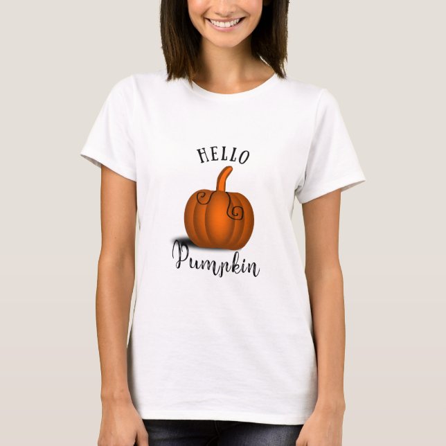 Hej pumpa vattenfärg lustigt hösten t shirt (Framsida)