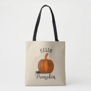 Hej pumpa vattenfärg lustigt hösten tygkasse