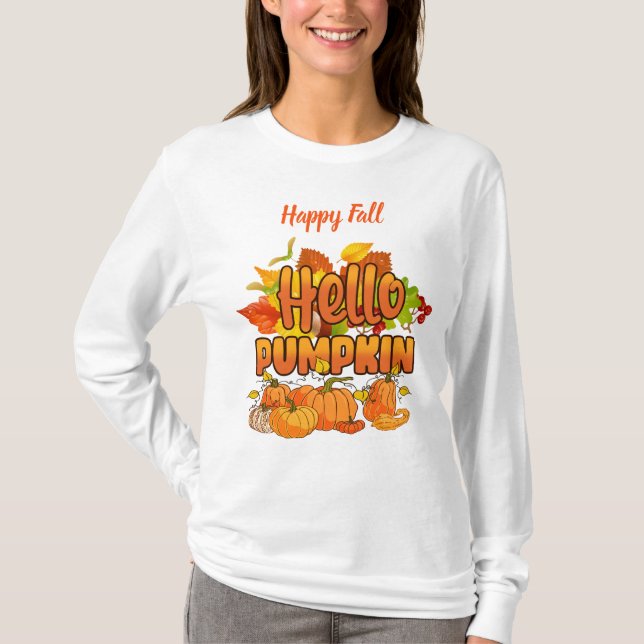 Hej Pumpkin Autumn Anpassa text T Shirt (Framsida)