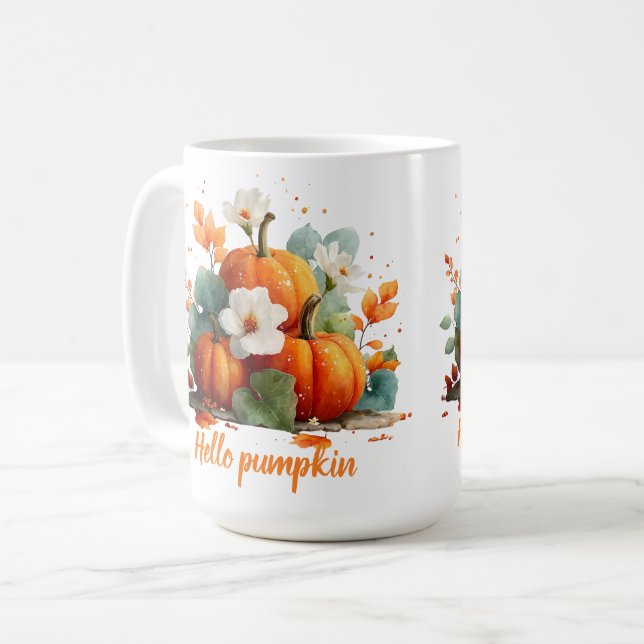 Hej Pumpkin Blommigt Design för höst Kaffemugg (Framsida vänster)