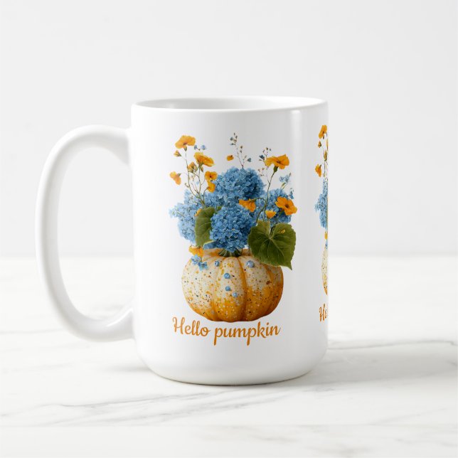 Hej Pumpkin Blommigt Halloween Arrangemang Kaffemugg (Vänster)