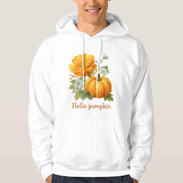 Hej Pumpkin Blommigt Halloween Design Design Hoodie (Framsida)