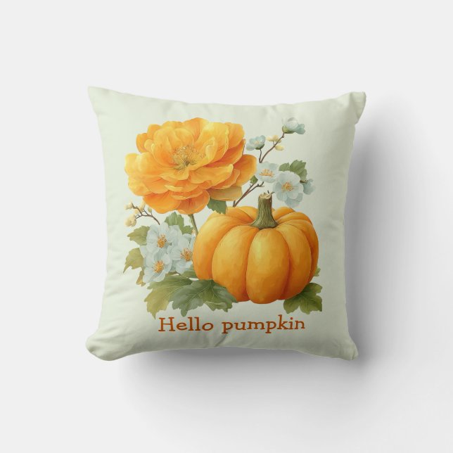 Hej Pumpkin Blommigt Halloween Design Design Kudde (Framsida)