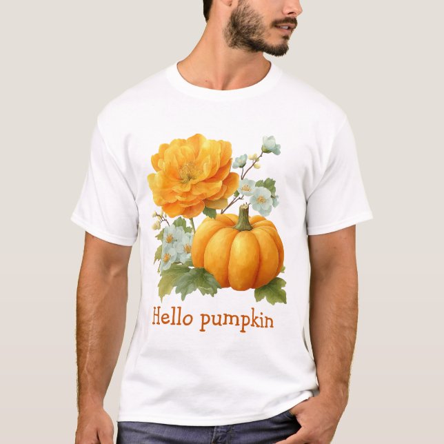 Hej Pumpkin Blommigt Halloween Design Design T Shirt (Framsida)